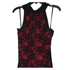 Body Central. Red and black lace Halter Top